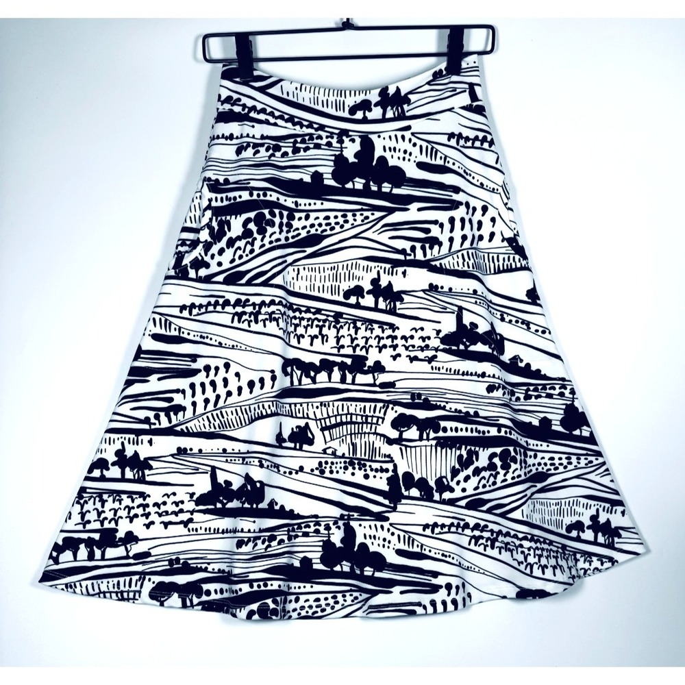 Lesly Evers Skirt Womens Small Black White Landscape Print A Line California